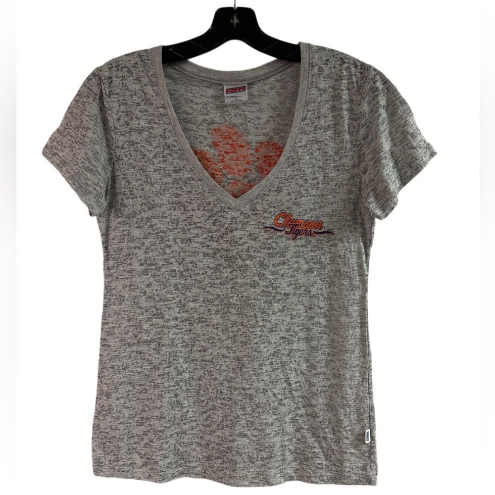Clemson University Gray Ladies V-Neck Top Size L